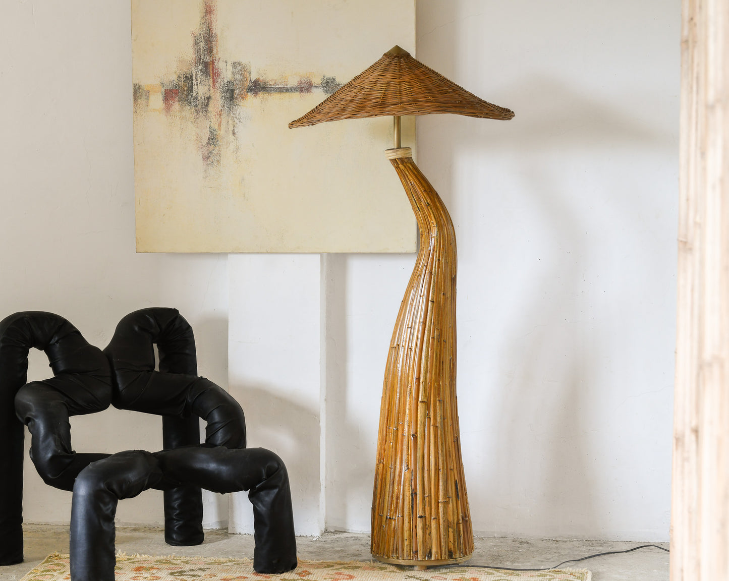 Floor Lamp "Shroom" Sculptural Rattan