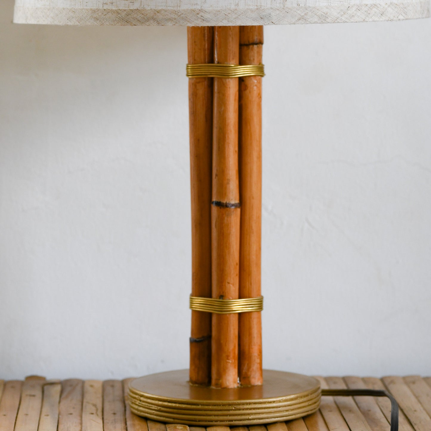 Rattan and Brass table lamp Mid-Century Modern Style