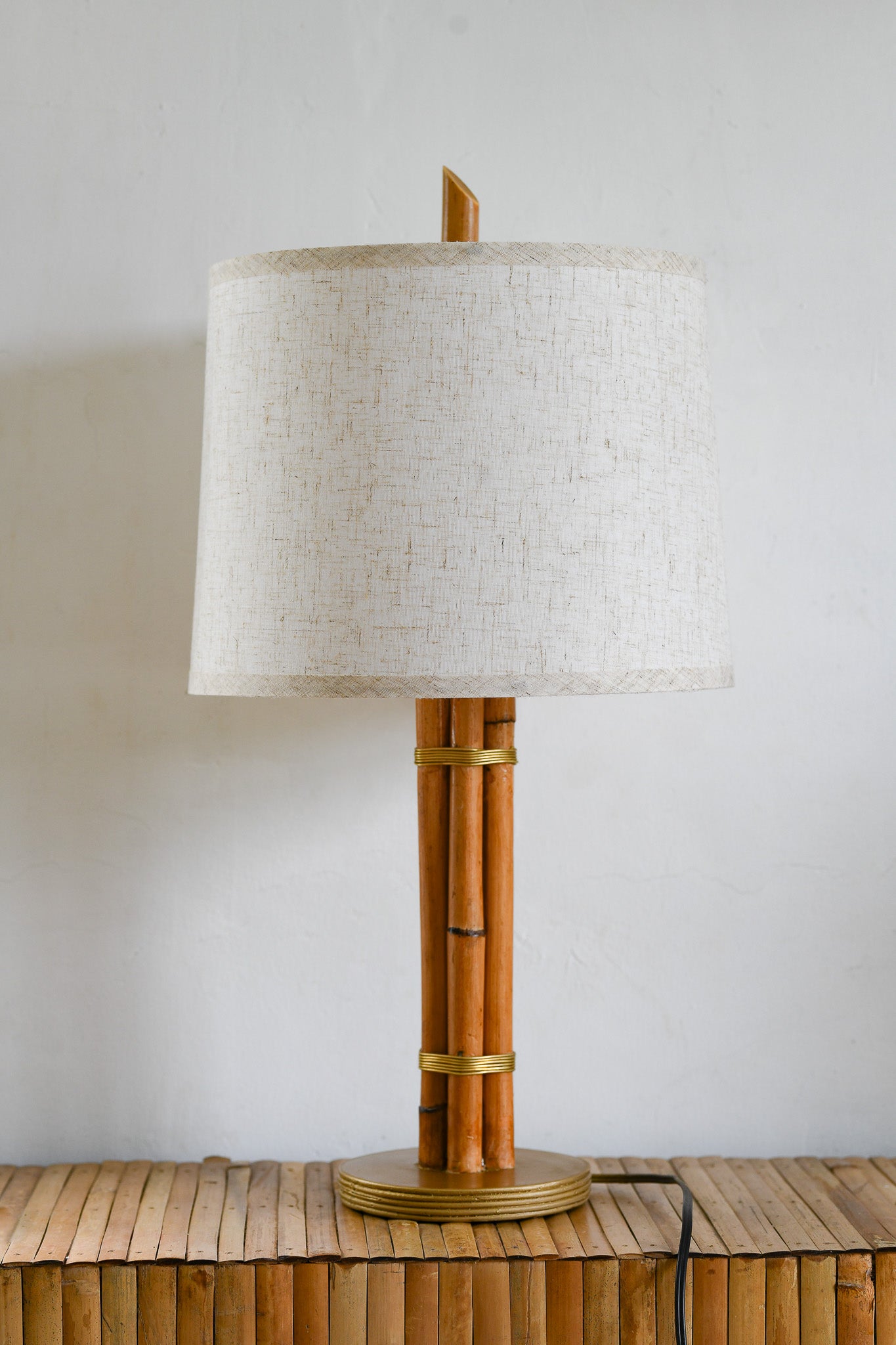 Rattan and Brass table lamp Mid-Century Modern Style