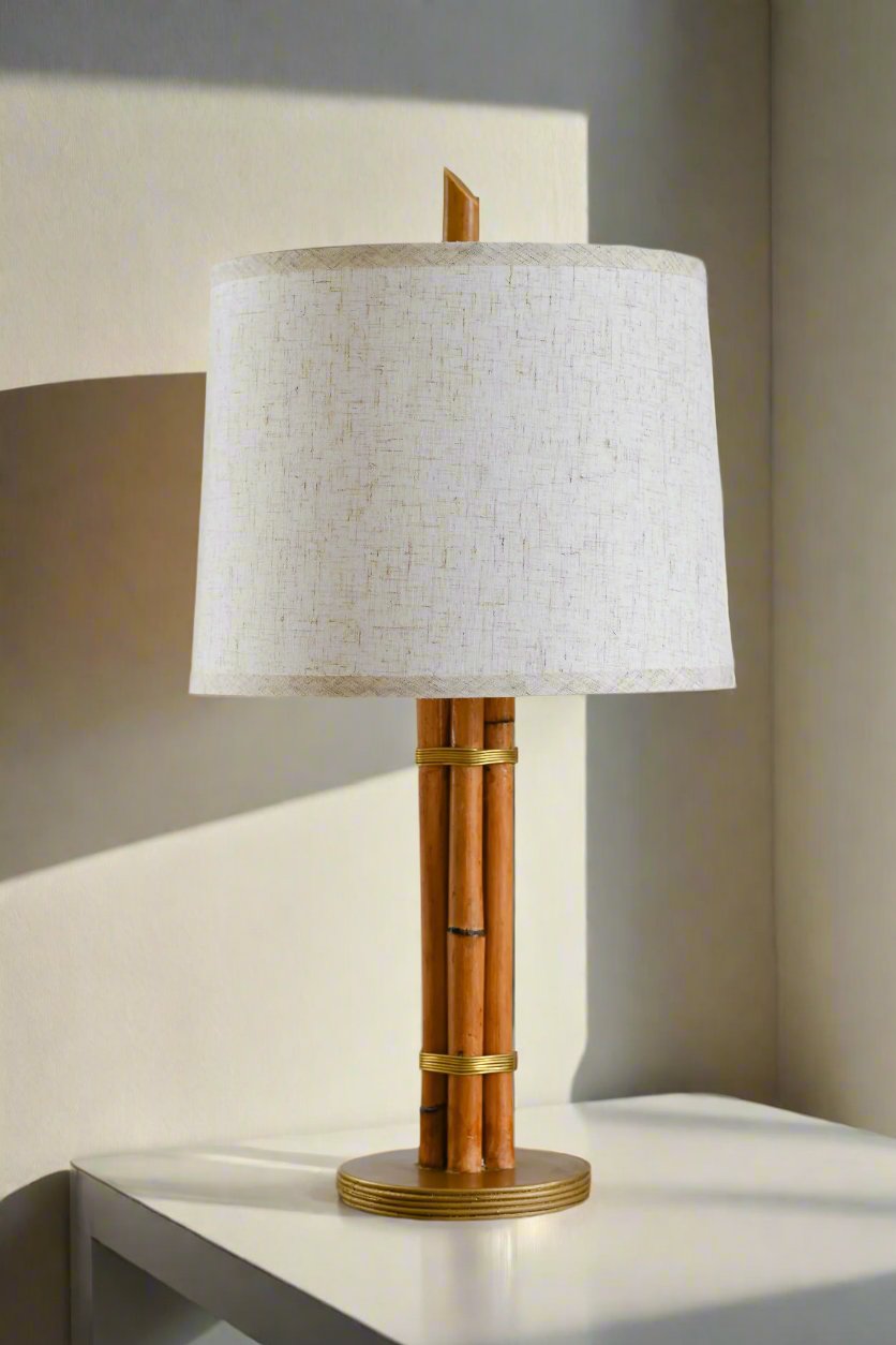 Rattan and Brass table lamp Mid-Century Modern Style