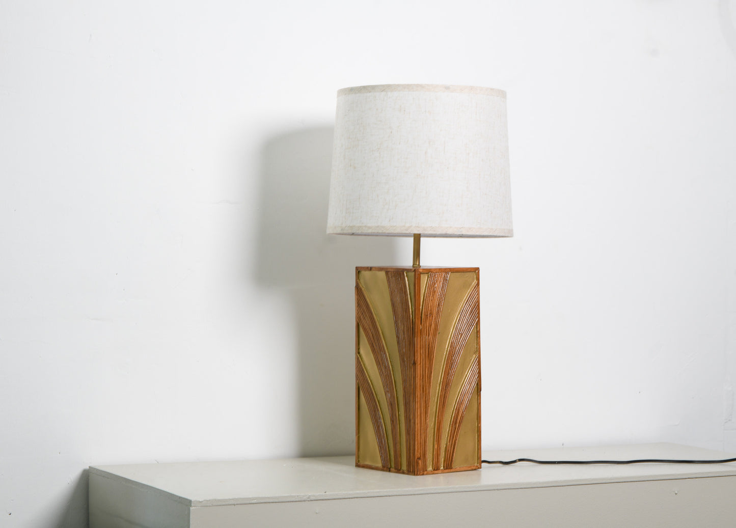 Rattan Table Lamp Mid Century Modern Style