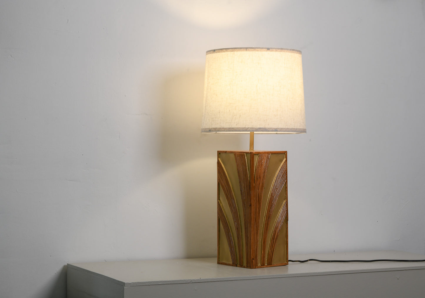 Rattan Table Lamp Mid Century Modern Style