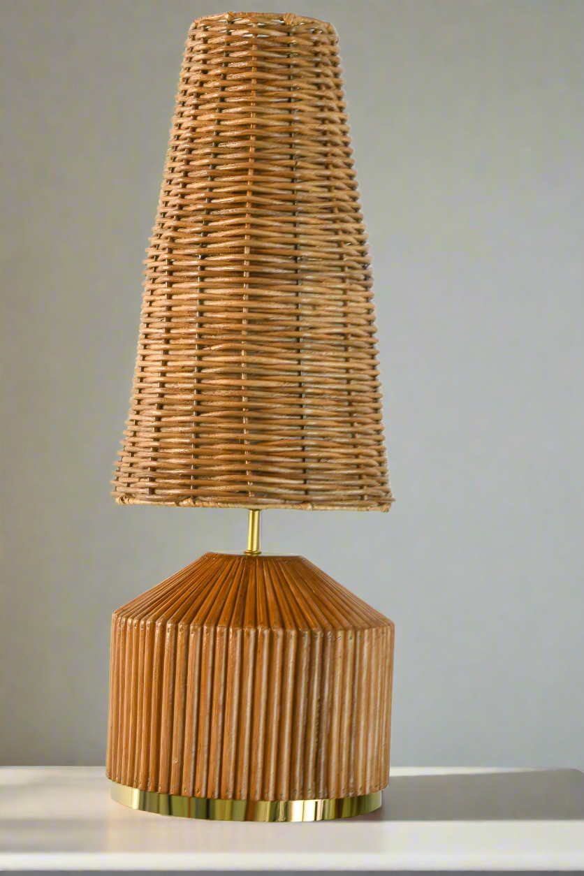 Mid-century Modern Style Pencil Reed Wicker Table Lamp