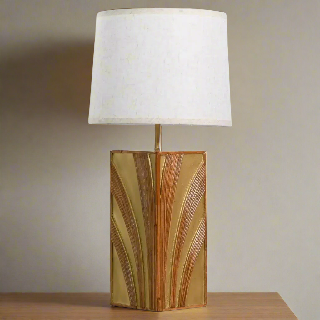 Rattan Table Lamp Mid Century Modern Style