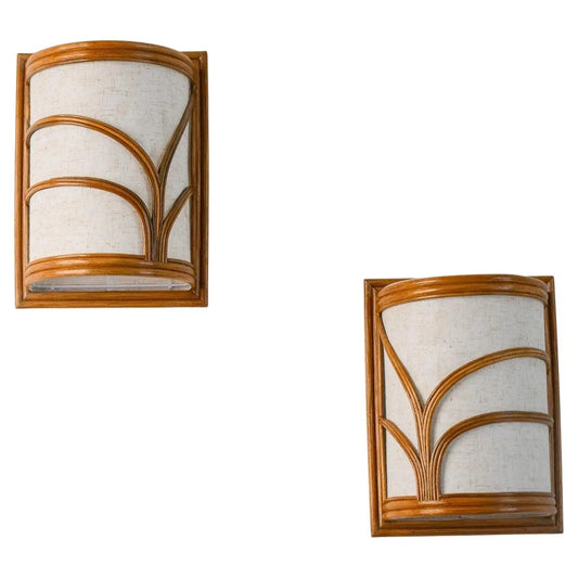 Pair of Mid-century Modern style Rattan Wall Sconce Lamp